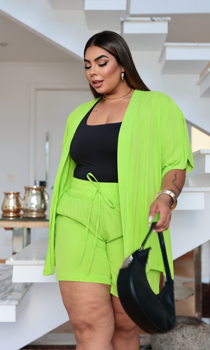 conjunto kimono + shorts moda blogueira verão verde (cópia)