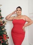 vestido anarruga cristina com strass vermelho plus size