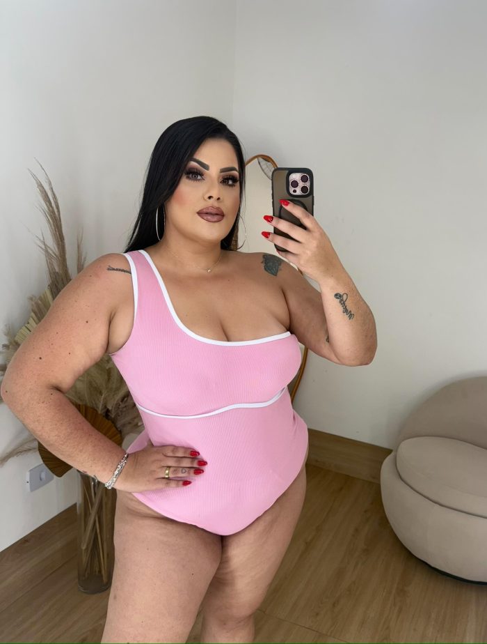 body lili nula manga com bojo tecido ribana rosa bebê plus size