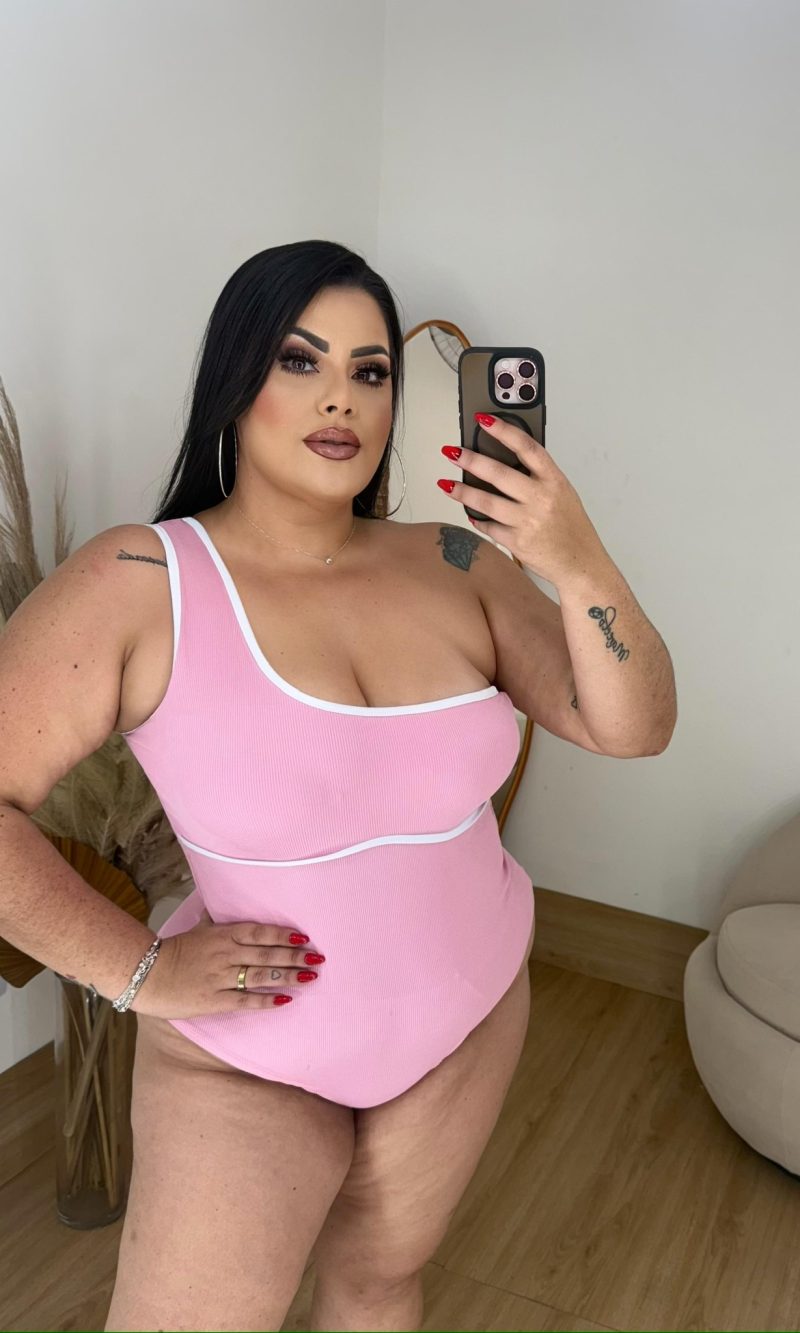 body lili nula manga com bojo tecido ribana rosa bebê plus size