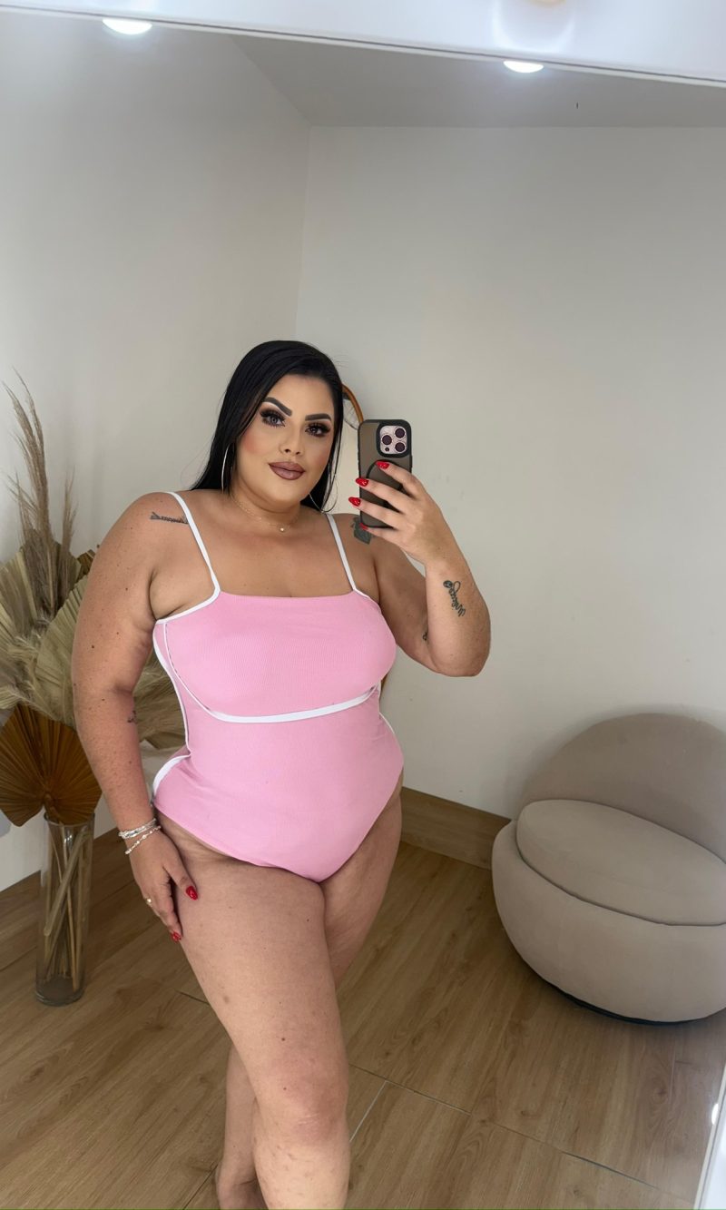 body isís alça fina com bojo tecido ribana rosa bebê plus size