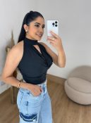 cropped top feminino decote choker frente Única moda verão slim