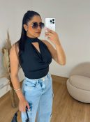 cropped top feminino decote choker frente Única moda verão slim
