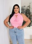 cropped top feminino decote choker frente Única moda verão plus size