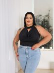 cropped top feminino decote choker frente Única moda verão plus size