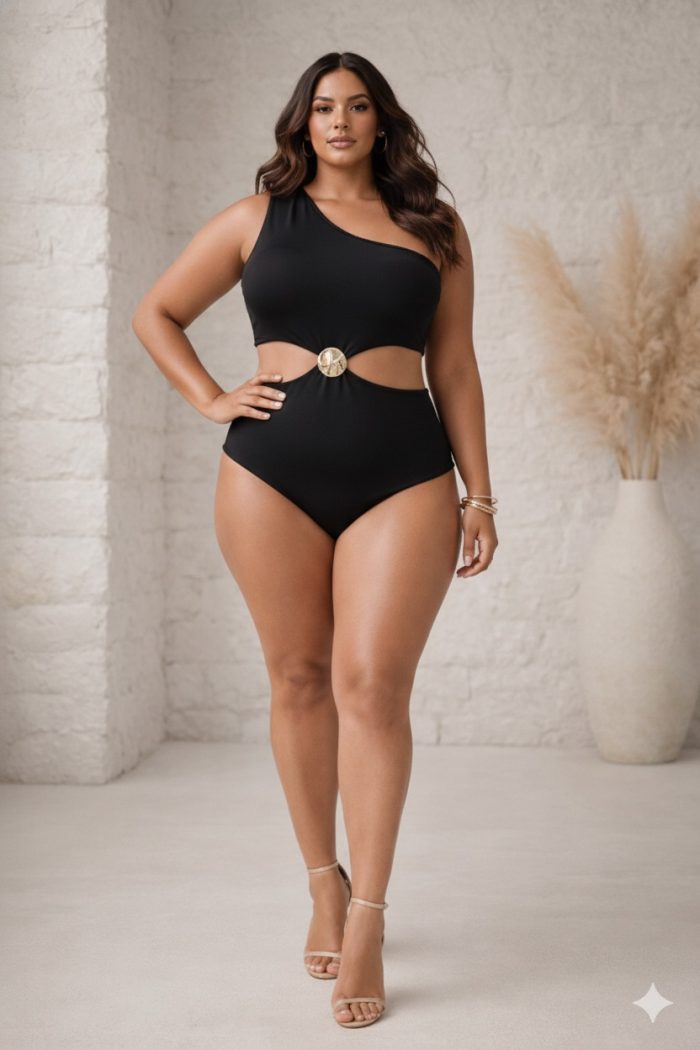 body decotado feminino manga nula com detalhe fivela premium vermelho plus