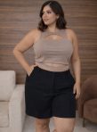 cropped celina com decote frontal abertura na barriga com alça fina premium preto plus