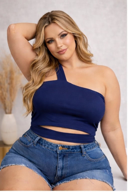 cropped nina decote transversal com abertura na cintura premium preto plus